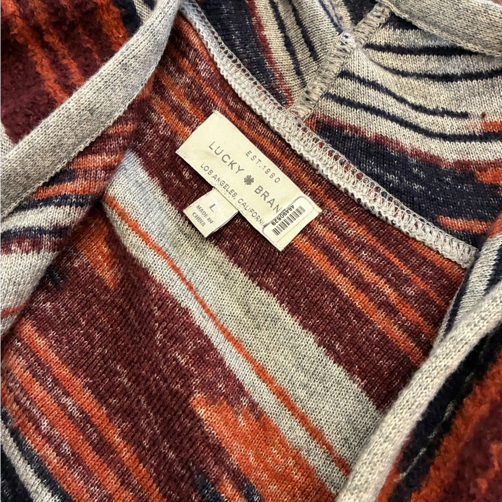 Lucky Brand Cardigan Sweater Women's Large Rust Southwest Style Open Front Cozy - Picture 3 of 4